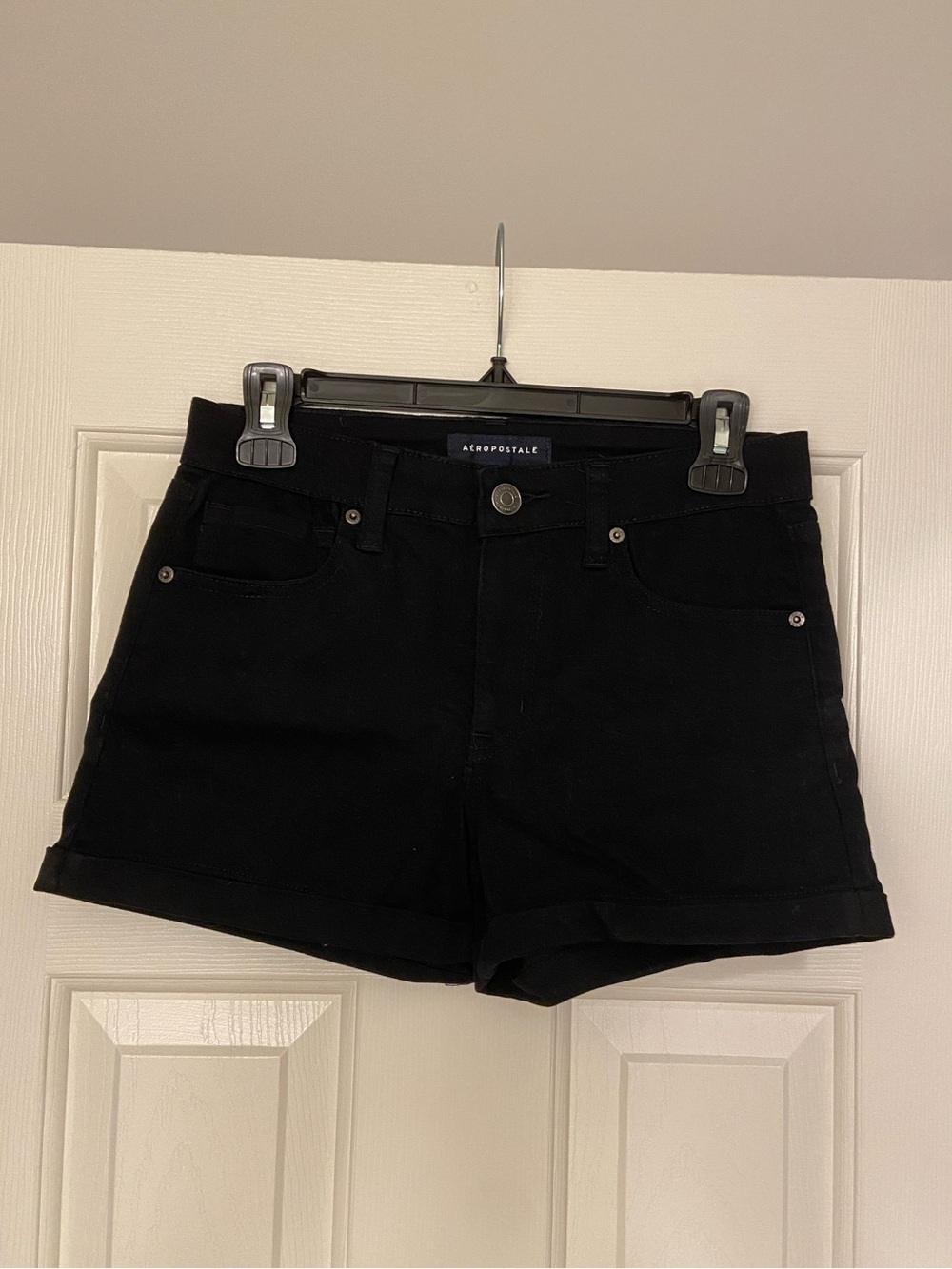 Aeropostale Black High Rise Midi Denim Shorts